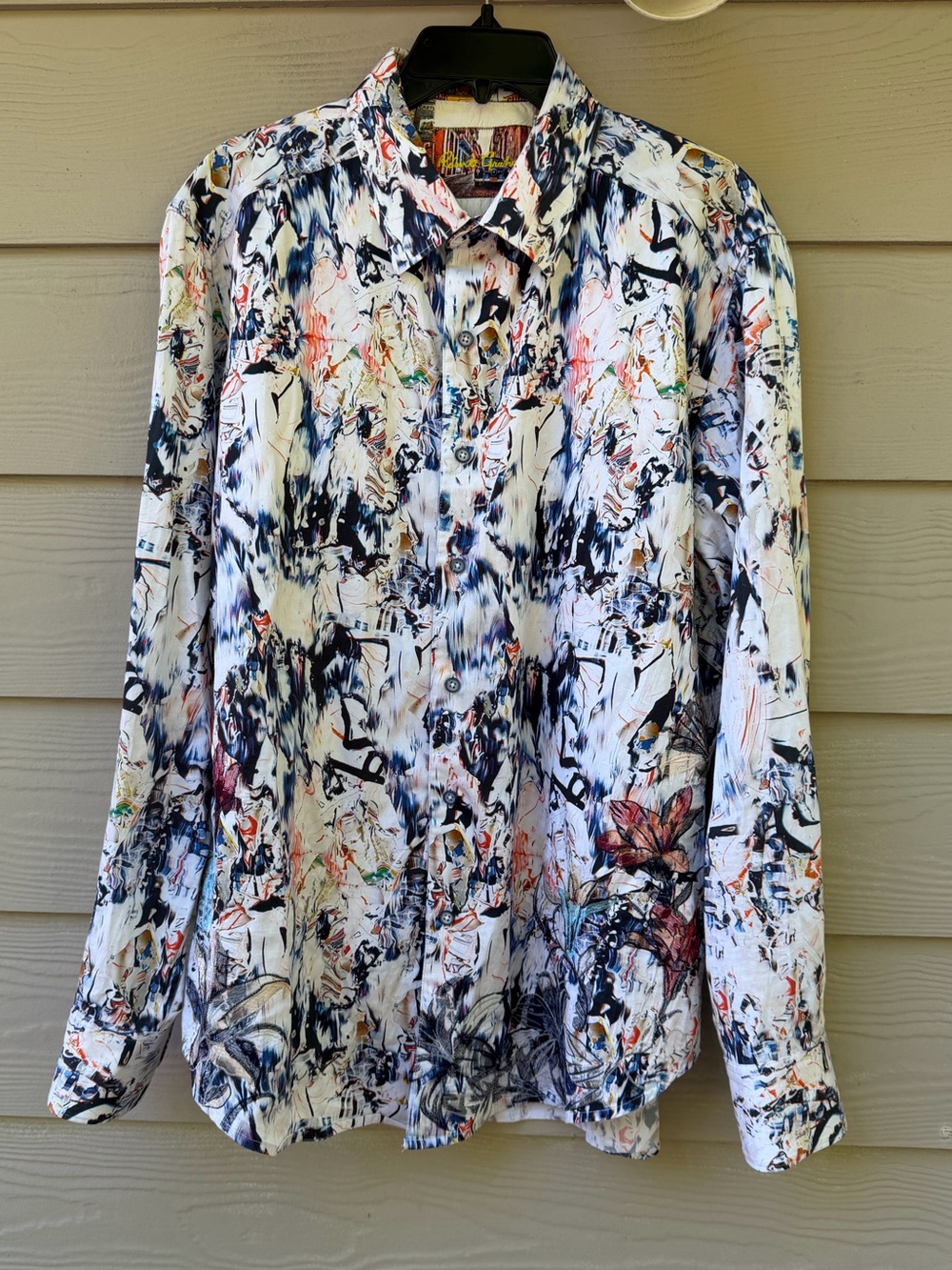 ROBERT GRAHAM Size XL White Multi Color Abstract Cotton Long Sleeve Shirt